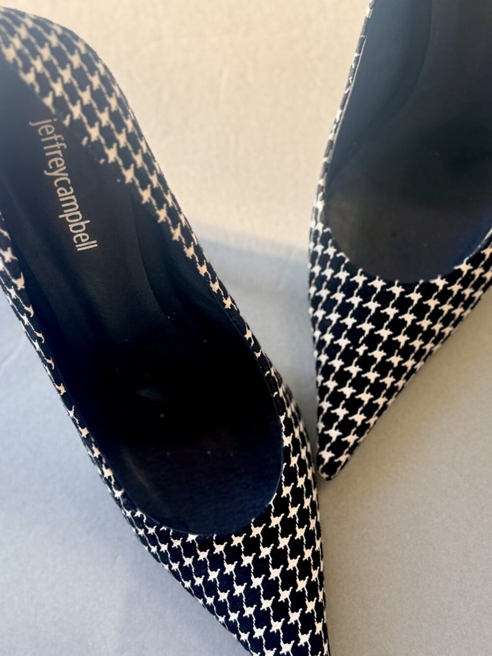 Jeffrey Campbell Black White Houndstooth Pointed Toe Stiletto Pump Heel Size 9.5